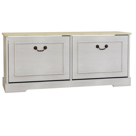17.71 in. H x 41.33 in. W Antique White Shoe Cabinet with 2 Flip Drawers and Adjustable Shelf