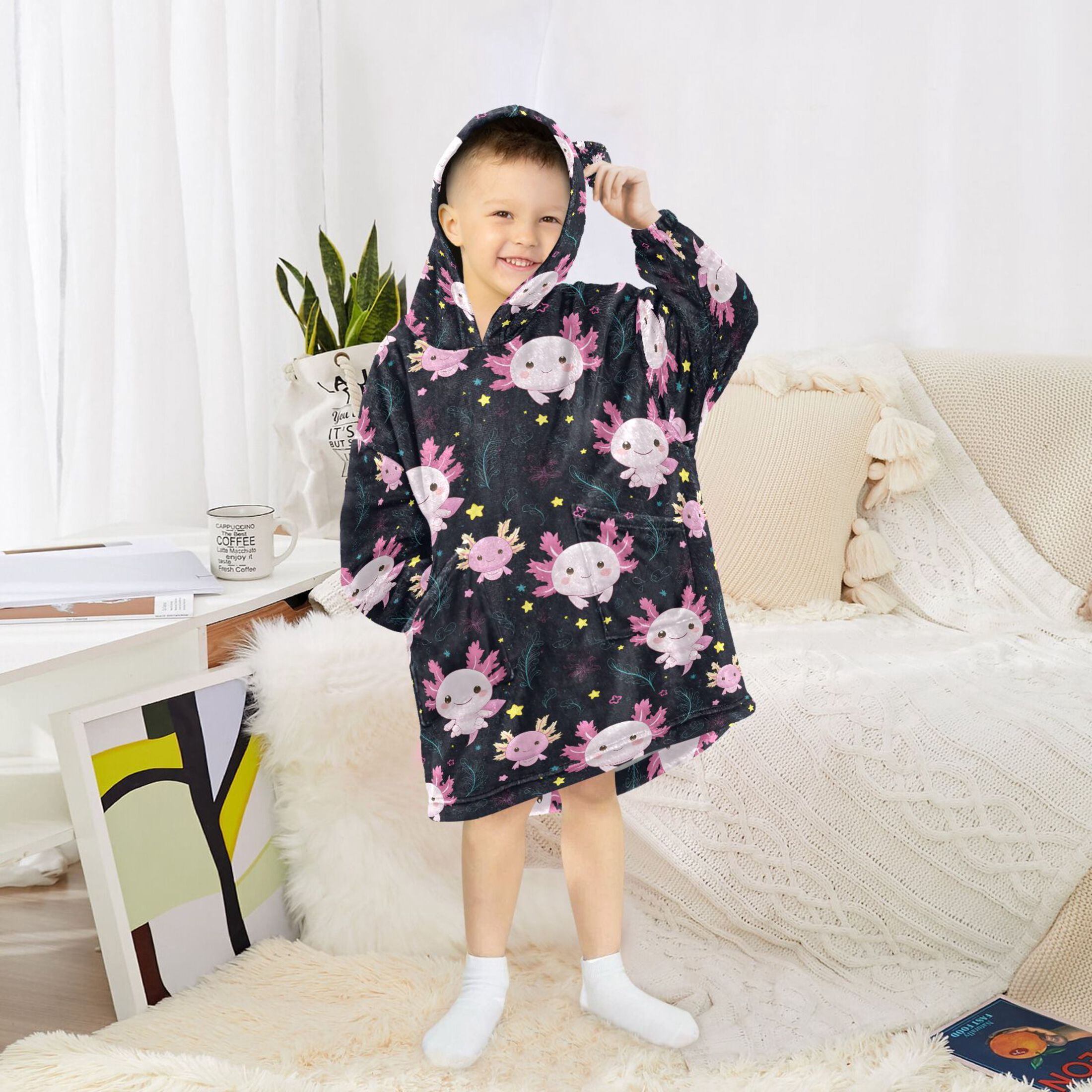 joogoo Wearable Blanket Hoodie for Cartoon Axolotl Stars Oversized Sherpa Hooded 3-14 YR M