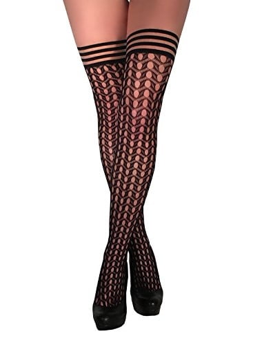 Kix'ies Mimi Dot Fishnet Polka Dot Thigh High Black A