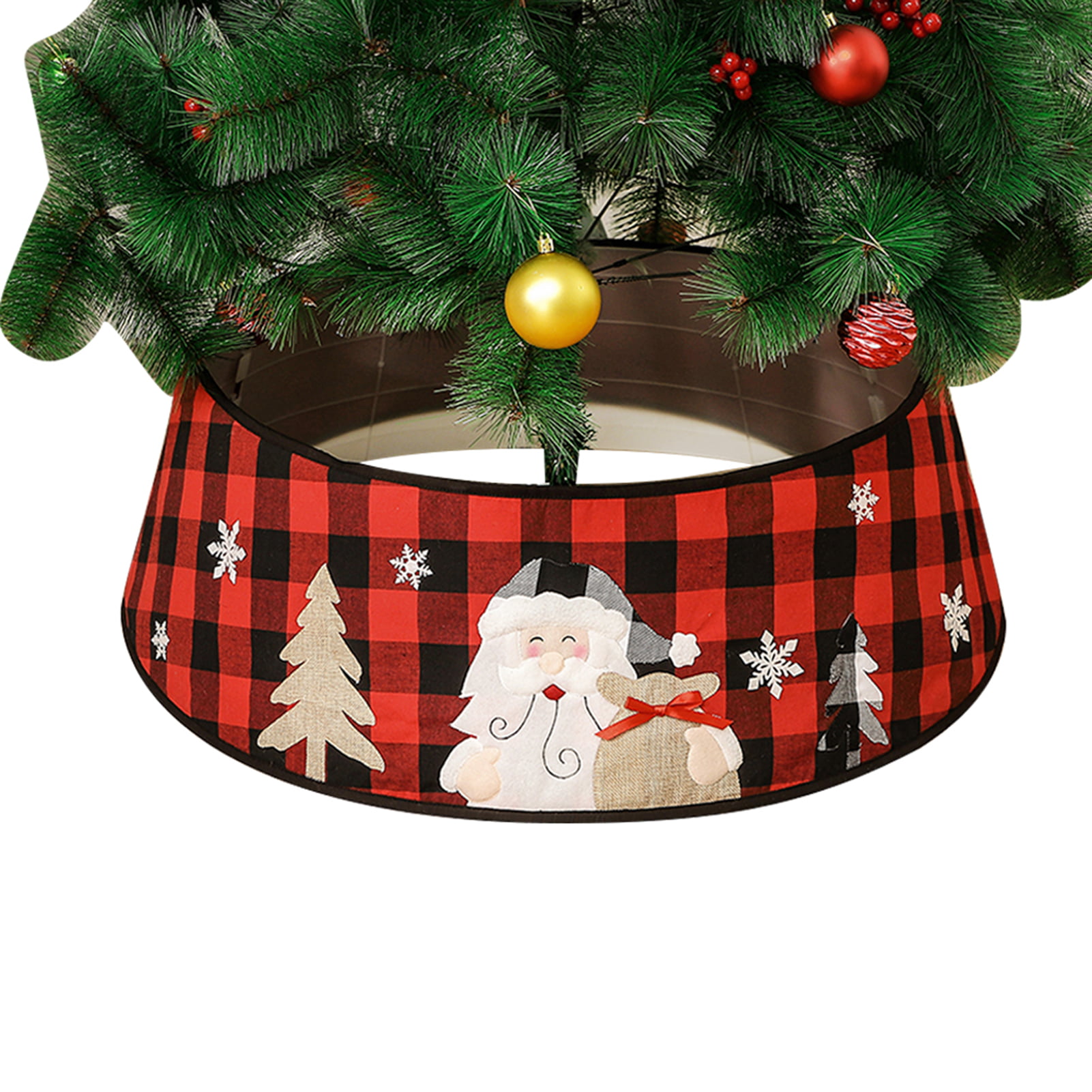New Traditions White Velvet with Gold Glitter Quatrefoil Print Christmas Tree Collar Stand Band
