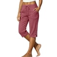 thumbnail image 3 of Luivaraty Capri Pants for Women Solid Color Straight Leg Pants Fashion Comfy Drawstring Side Split Capris with Pockets, S-2XL, 3 of 9