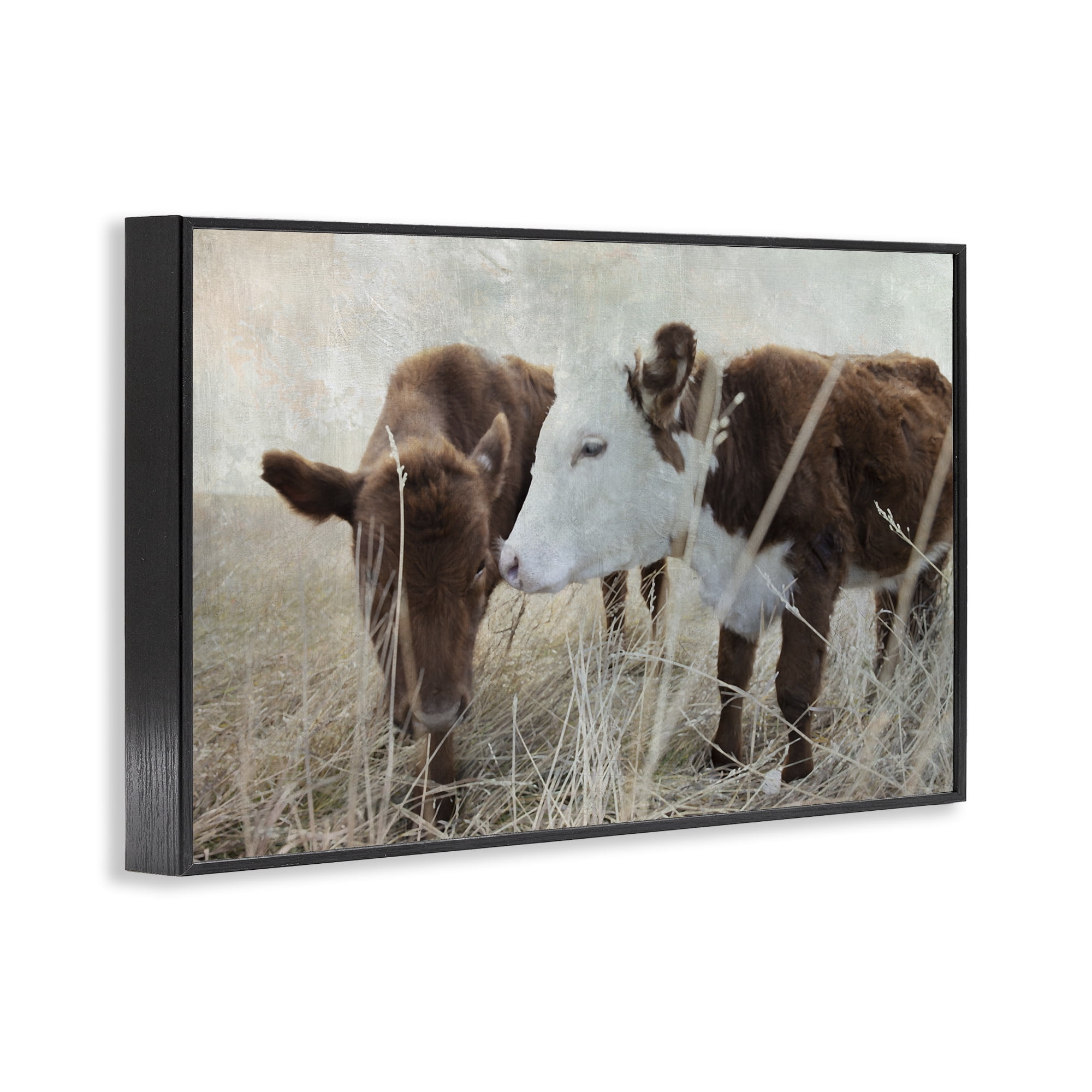 Stupell Industries Baby Calf Pair in Grass Animals & Insects Photography Black Framed Art Print Wall Art, 30 x 20