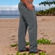 thumbnail image 1 of Pantalones de lino y algodón con cintura elástica para hombre, informales, lisos, con bolsillos, 1 of 6
