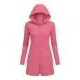 thumbnail image 3 of Women's UPF 50+ Swim Cover Up Sun Protection Hoodie Zip Long Jacket SPF Lightweight Beach Cover Ups with Pockets Watermelon Red S, 3 of 5