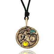Yellow Yin Yang Dragon Handmade Brass Necklace Pendant Jewelry With Cotton Cord