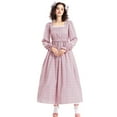thumbnail image 2 of SWSMCLT Women's Spring Dresses Long Sleeve Casual Square Neck High Waist Peasant A Line Dress Swing Dress Cute Pink Large, 2 of 5