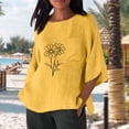 thumbnail image 4 of YUGYXL Casual Gauze Shirt for Women 3/4 Sleeve Loose Fit Linen Tops Comfy Soft Lightweight Tunic Tee Summer Vacation Blouse Yellow S, 4 of 6
