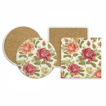 

Antique Rose Watercolor Flower Coaster Cup Mug Holder Absorbent Stone Cork Base Set
