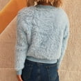 thumbnail image 4 of Women's Fuzzy V Neck Cardigan Long Sleeve Floral Button Down Front Sweater Blue M, 4 of 5