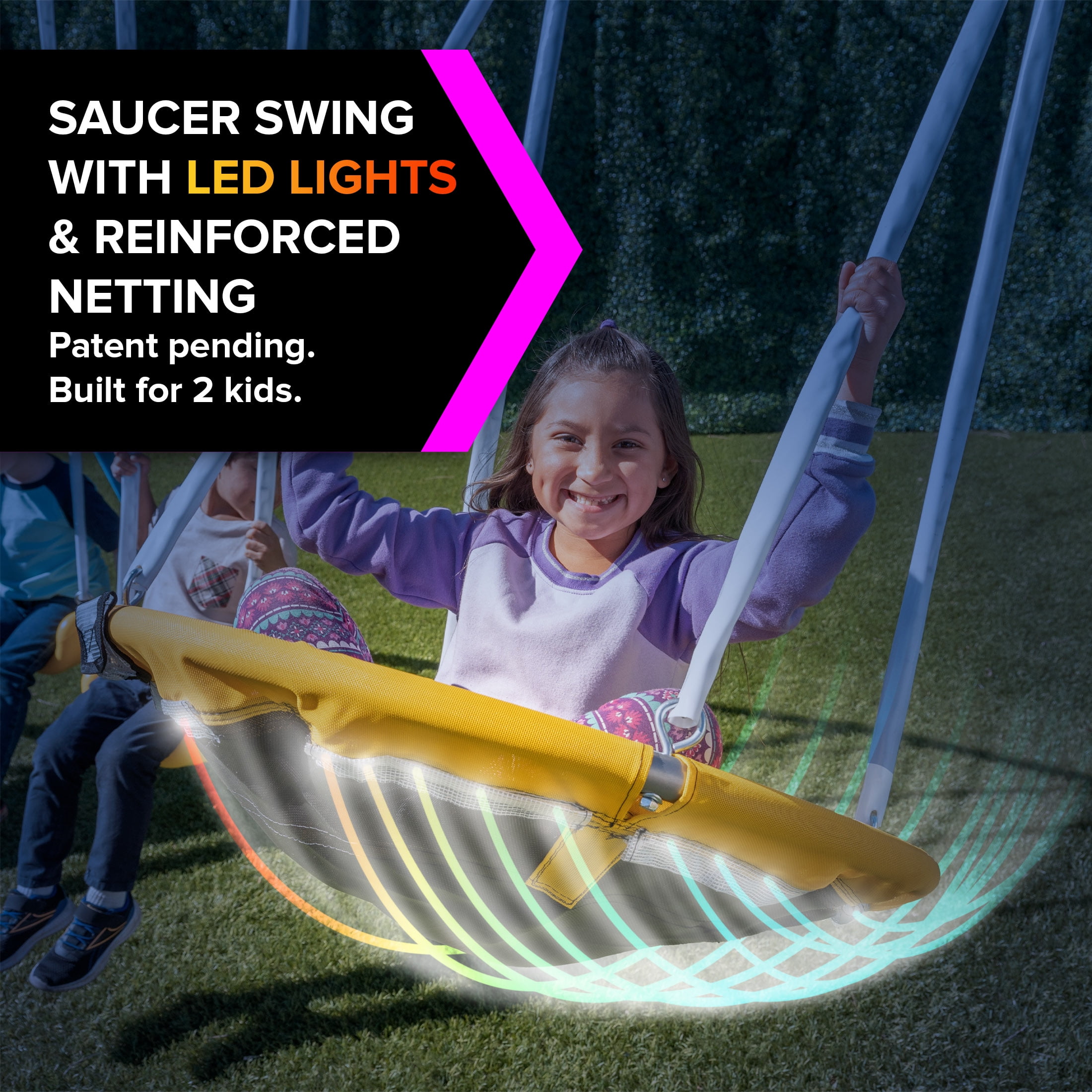 Sportspower Comet Metal Swing Set with LED Light up Saucer Swing - 3