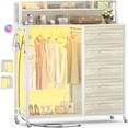 thumbnail image 2 of Homieasy Dresser for Bedroom with Clothes Rack & Shelves, 5 Drawers Dresser with Charging Station & LED Lights, Chest of Drawers with Lockable Wheels, Storage Shelves, Bedroom, Entryway,White Oak, 2 of 6