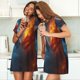 thumbnail image 4 of Balery Red And Blue Fire Dragon E Camisón de manga corta con cuello redondo para mujer, cómodo y elegante., 4 of 6