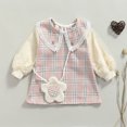thumbnail image 4 of Xingqing 2 Pcs Robe Midi à Carreaux pour Tout-Petits, Enfants, Bébés Filles, avec Joint en Maille, Sac en Forme de Fleur, 4 of 9