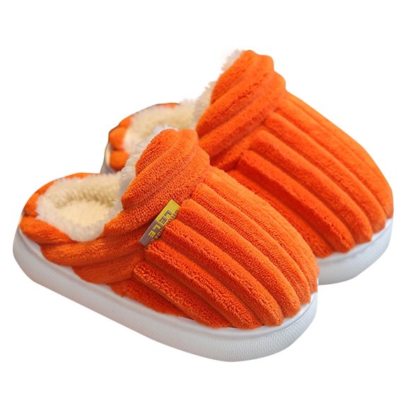 Xfvqtps Children Fuzzy Slippers Fluffy Slip on Shearling Fleece Solid Color Memory Foam Soft Sole Non Slip Thickened Comfortable Indoor Warm Winter House Slippers Orange