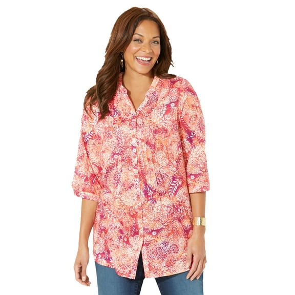 Catherines Women's Plus Size Pintuck Buttonfront Blouse