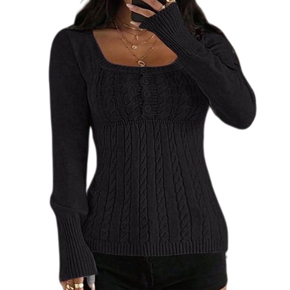 Women'S Boat Neck Cable Knit Sweater, Long Sleeve Off Shoulder Ribbed Slim Fit Pullover Tops Cute Fall Outfits