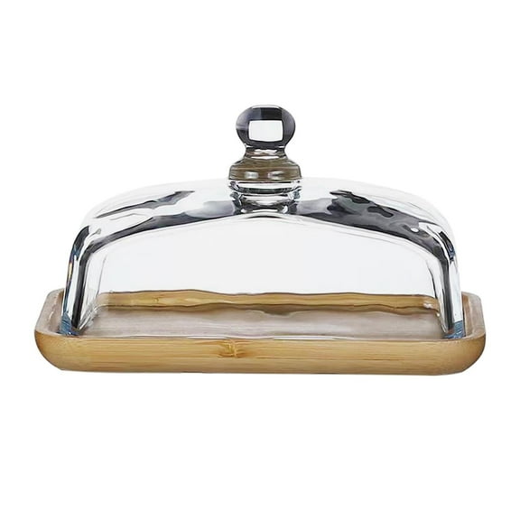 Bamboo Cake Plate with Dome Cover Rectangle Cake Display Server Tray Cake Holder Cupcake Display Plate for Food Snacks Appetizer Fruit