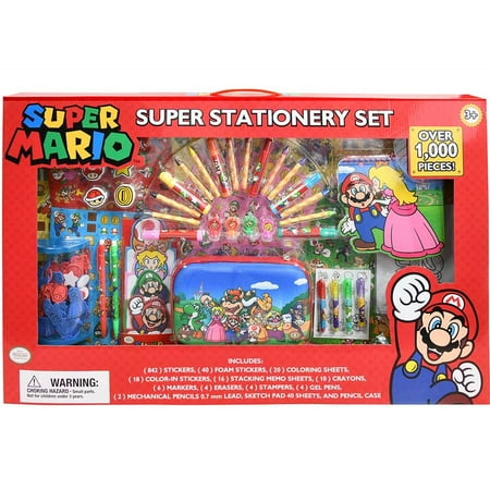 Super Mario Super Size Stationery Set- STICKERS, MARKERS, ERASERS, STAMPERS, PEN & MORE !!