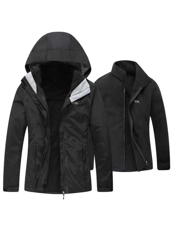 Diamond Candy Womens 3-in-1 Winter Jacket Waterproof Rain Coat with Hood Warm Fleece Ski Jackets