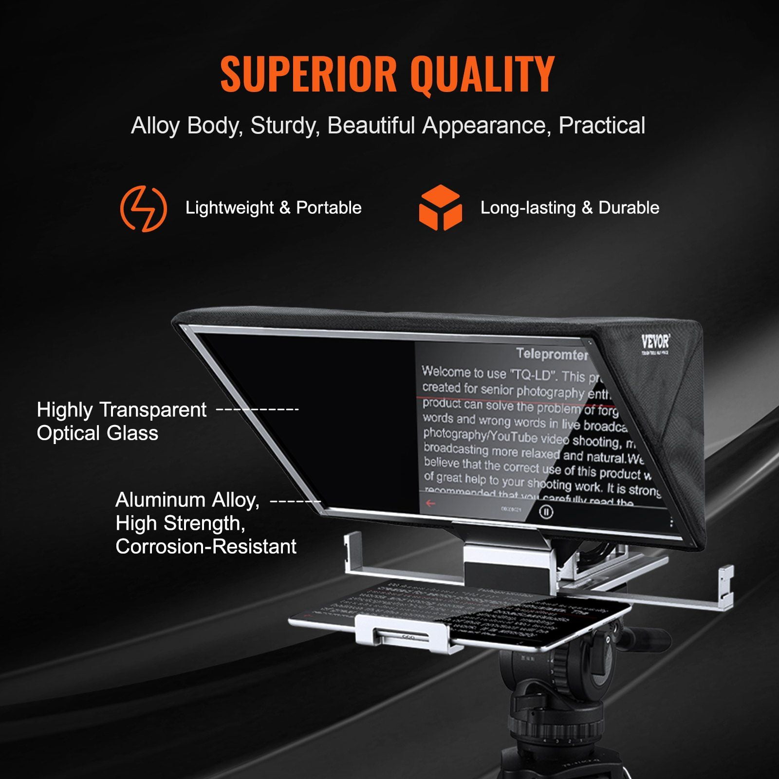 Adjustable 16'' Floor-Mounted Teleprompter with Remote - Perfect for Live Streaming on Phone & Webcam