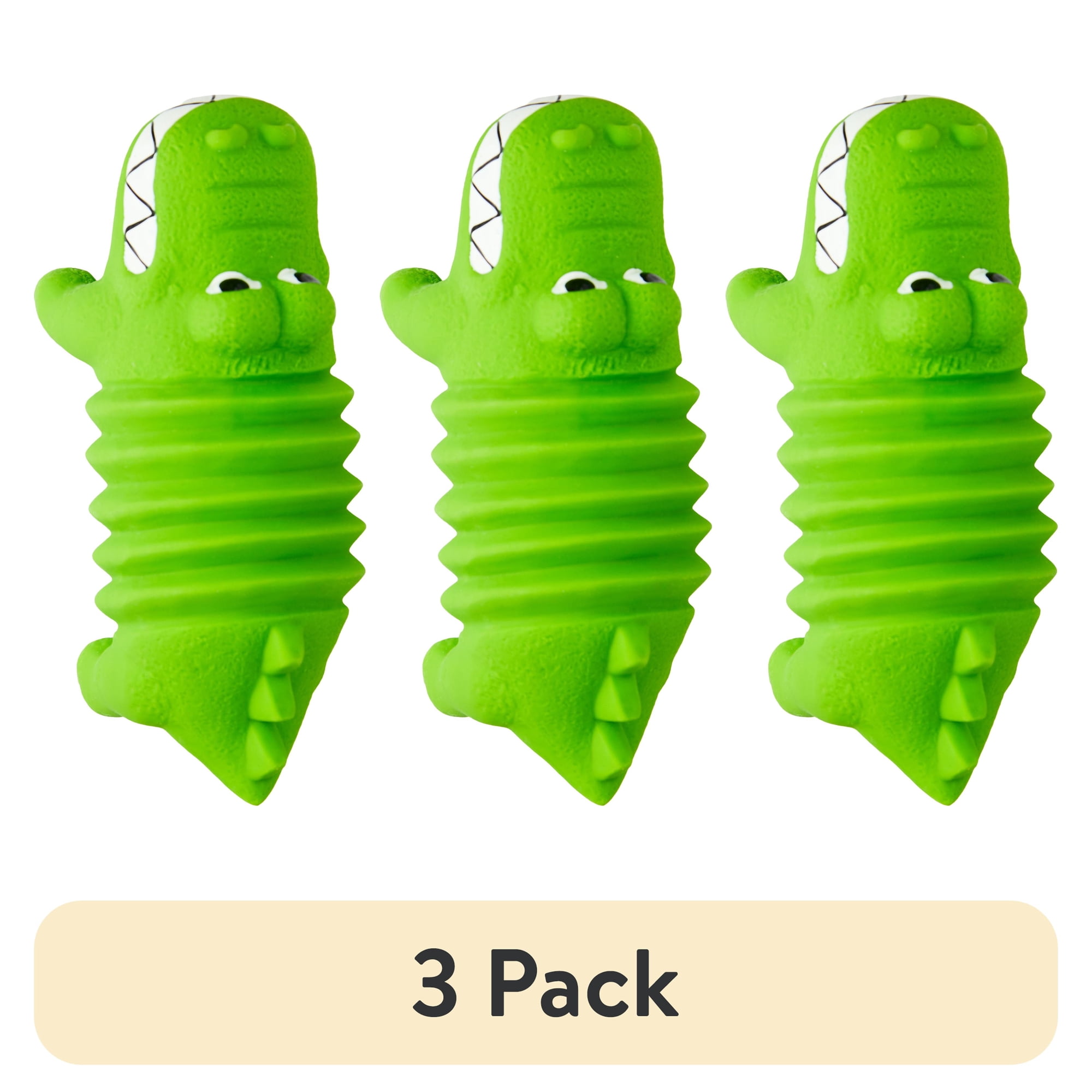 (3 pack) Vibrant Life Play Buddy Gator Latex Chew Dog Toys, Green