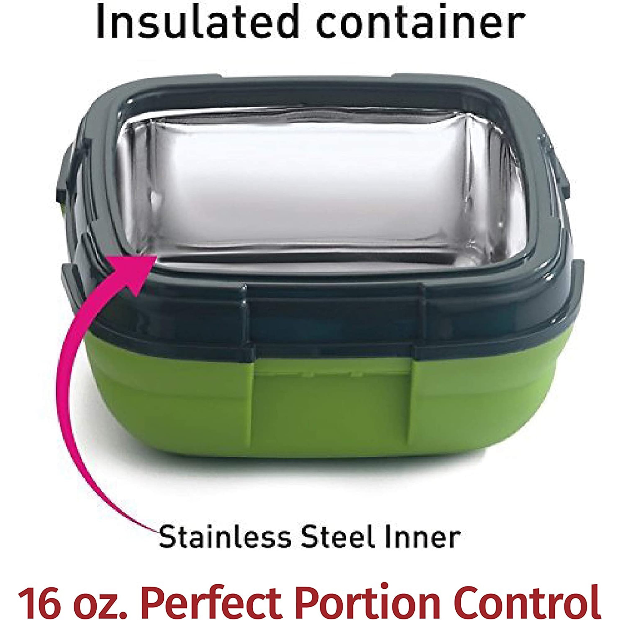 Pinnacle Insulated Leak-Proof Lunch Box Set of 2, 16oz, Heat Release Valve, Green/Yellow