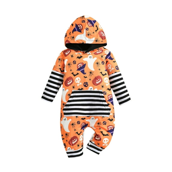 hirigin Toddler Baby Long Sleeve Jumpsuit Newborn Girl Boy Halloween Theme Print Casual Hooded Rompers Autumn Clothes