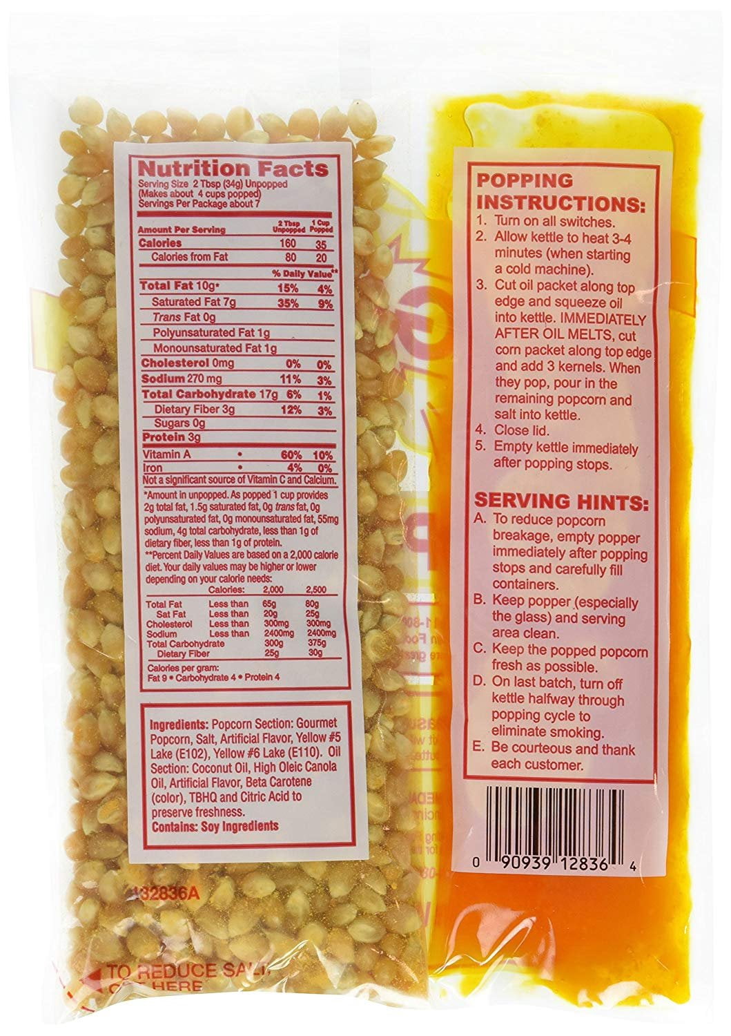 Gold Medal Mega Pop Corn Kit - For 6 Oz Popper - 36 Ct, 8 Oz
