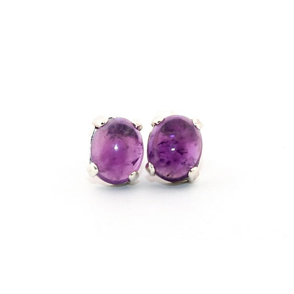 Natural 9x7mm Oval Cabochon Amethyst Sterling Silver Earrings N97OCASSE