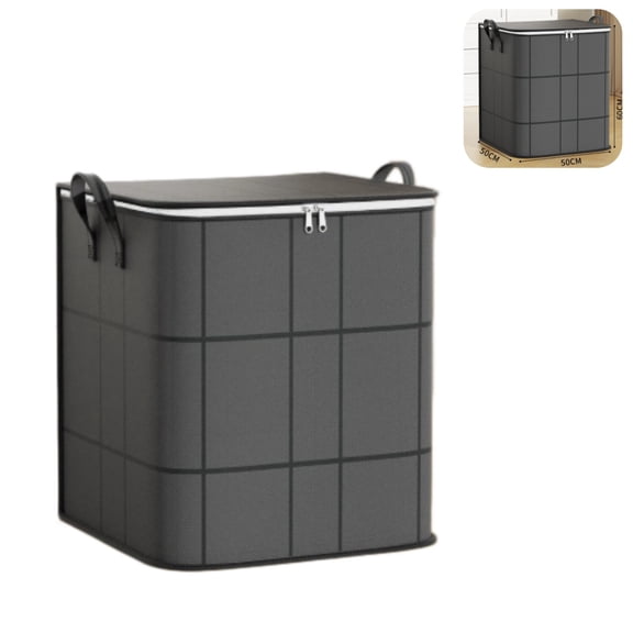 140L Large Capacity Comforter Storage Bag, Large Grid Black Foldable Closet Organizer with Zipper & Reinforced Handles, Bedding Storage Bag for Blankets Pillows Seasonal Clothes Multicolor