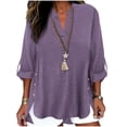thumbnail image 4 of Endives Womens Linen Shirts 3/4 Length Sleeve Womens Shirt Blouses Spring Tops 2026 Beach Vacation Summer Purple, 4 of 7