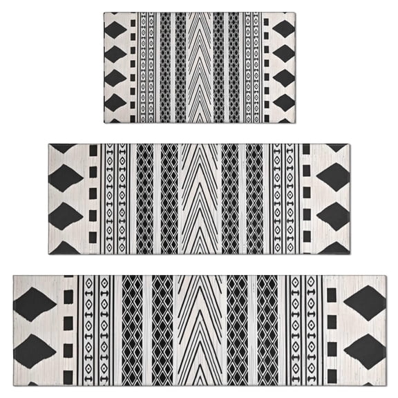 White Geometric Diamond Chevron Pattern Kitchen Rugs Sets Of 3,Kitchen Runner Rugs Non Skid Washable,Decorative Kitchen Floor Mats for Kitchen,Sink,Laundry,17"x30" 17"x47" 17"x59"