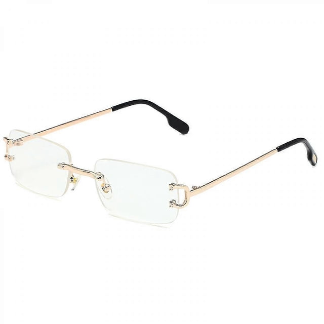 Vintage Rimless Rectangle Sunglasses Tinted Lens Gold Metal Frameless Eyewear Sunglasses for Women Men