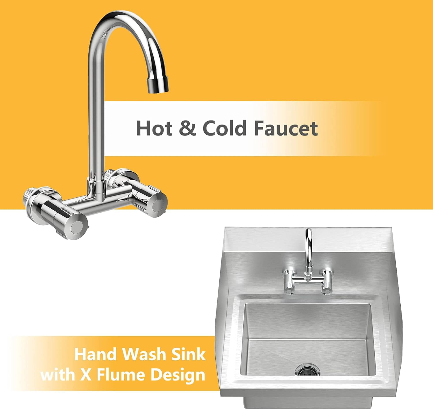 Ktaxon Stainless Steel Commercial Hand Wash Sink with Faucet, Wall Mount Utility Sink Bar/Prep Sink with Side Splash Guard, for Restaurant, Home Kitchen