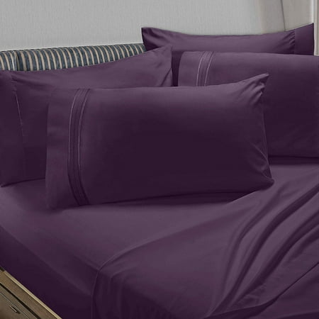 Clara Clark 5 Piece 1800 Microfiber Collection Bed Sheet Set, Deep Pockets Fitted Sheet, Twin, Eggplant