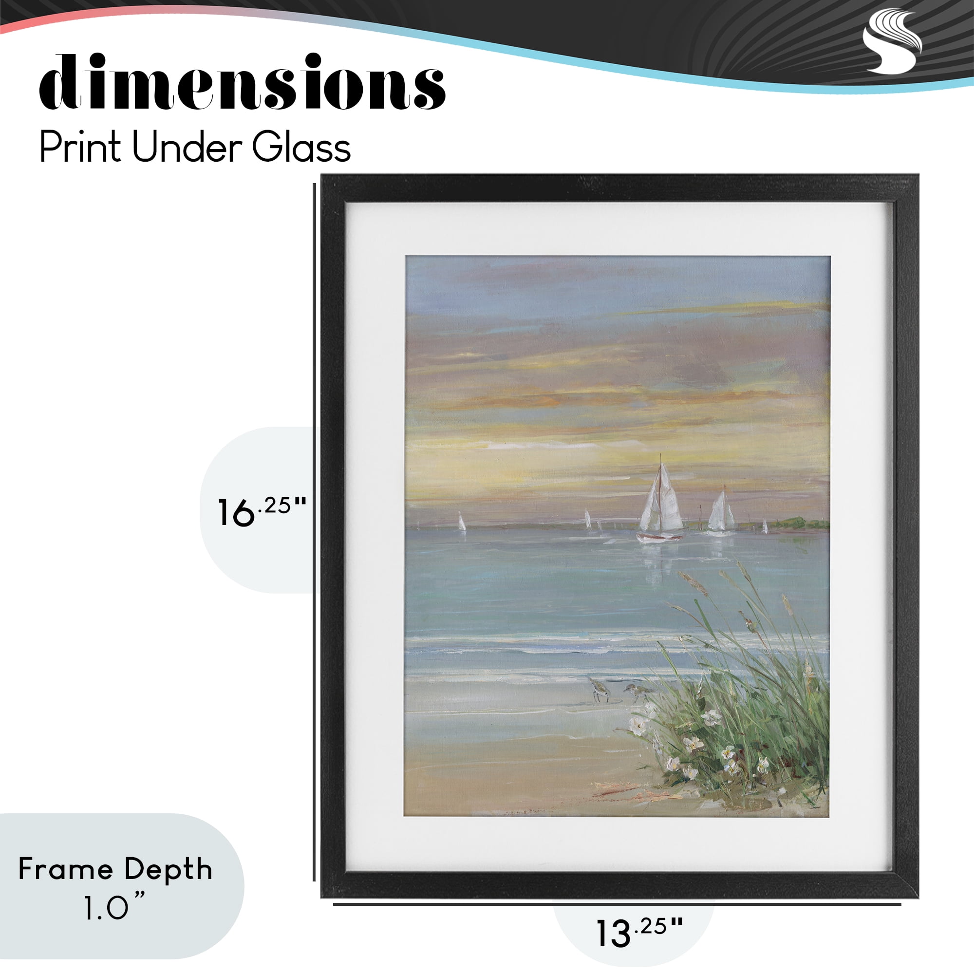 Stupell Industries Sailboats Beyond Sandy Shore Black Framed Print Under Glass, design by Sally Swatland