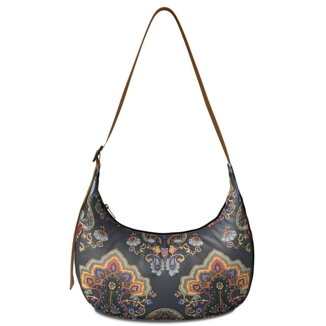Adjustable Strap Bag Lightweight Nylon Ethnic Paisley Pattern Bohemian Crossbody Bag for Travel Outdoor Activity Compact Portable Unisex Use