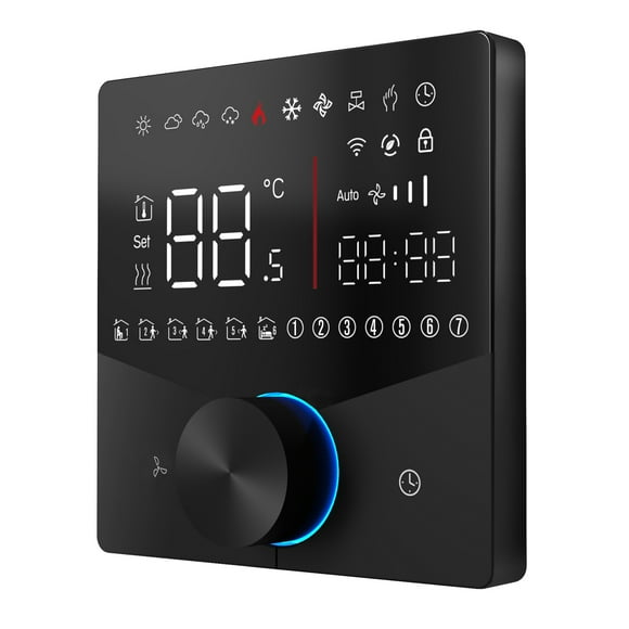LED Panel Wifi Thermostat, Energy Saving Control and 2 Color Design for Central Air Conditioning Controller, with 8 Lighting Effects and Xmas Mode, Large Touch Keys, Compatible