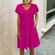 thumbnail image 1 of Puntoco Vestido De Manga Corta Con Cuello En V, Vestido Largo Informal Con Cuello En V Y Bolsillo Con Volantes De Color Sólido Para Mujer Rosa Rojo S, 1 of 1