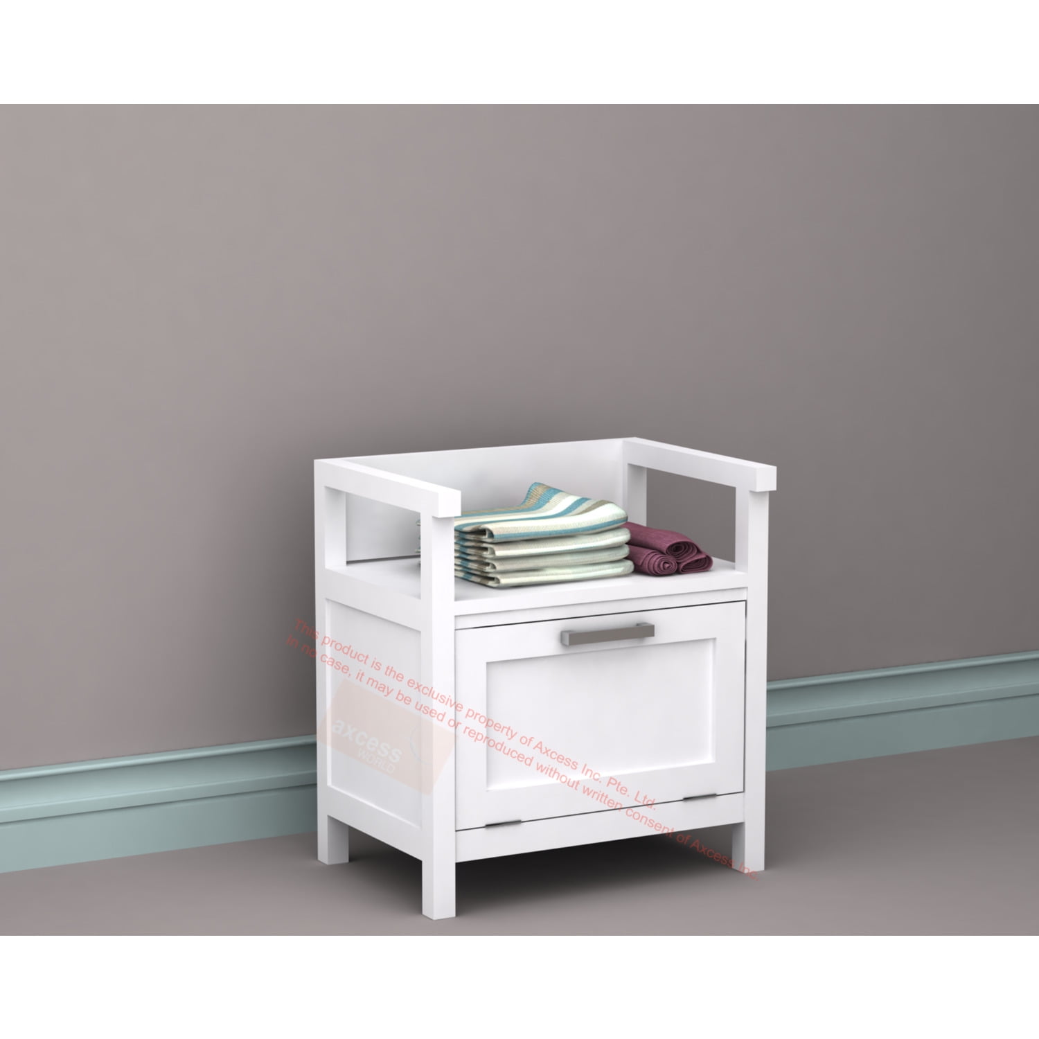 Simpli Home Gatsby 22" Wooden Laundry Hamper Storage Bench in Pure