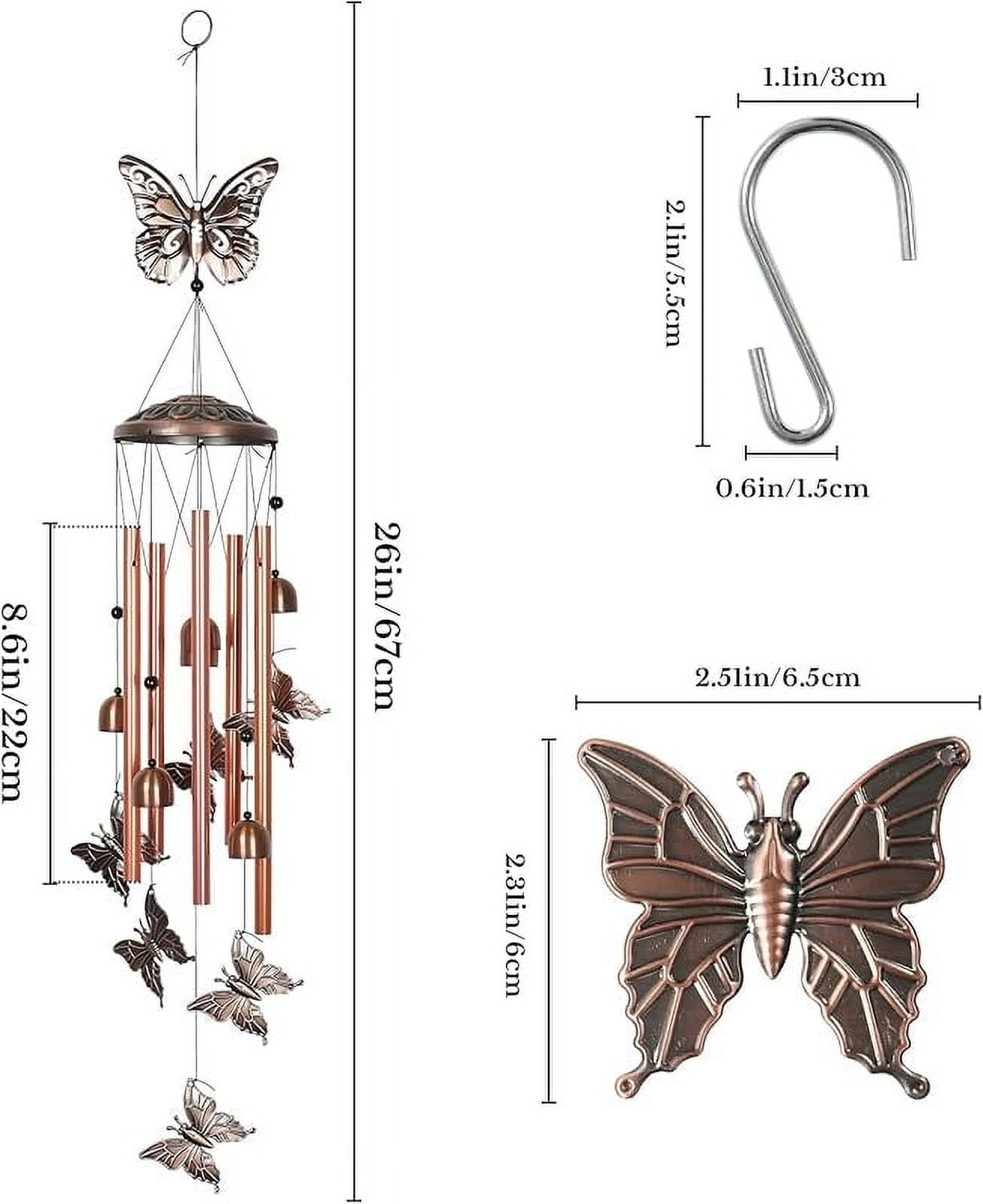 Butterfly Wind Chimes for Outside Clearance,26" Unique Garden Wind Chimes with 4 Aluminum Tubes for Grandma Mom Gifts Porch Window Balcony Hanging Decor