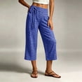 thumbnail image 5 of YanHoo Plaid Capris for Women Elastic Waisted Wide Leg Capri Pants Casual Comfy Vacation Cropped Trousers with Pockets, 5 of 8