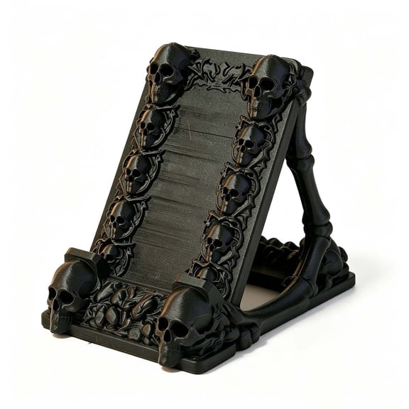 Aurorax Halloween Decoration Indoor Skeleton,Gothic Skull Cell Phone Stand Vintage Black Resin Gothic Furniture Accents for Desk Black