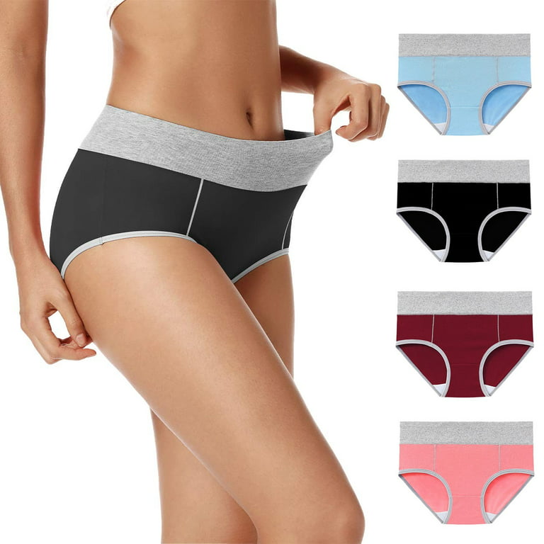 4-Pack Women's Cotton Stretch Underwear Ladies Mid-high Waisted Briefs  Panties Regular & Plus Size 