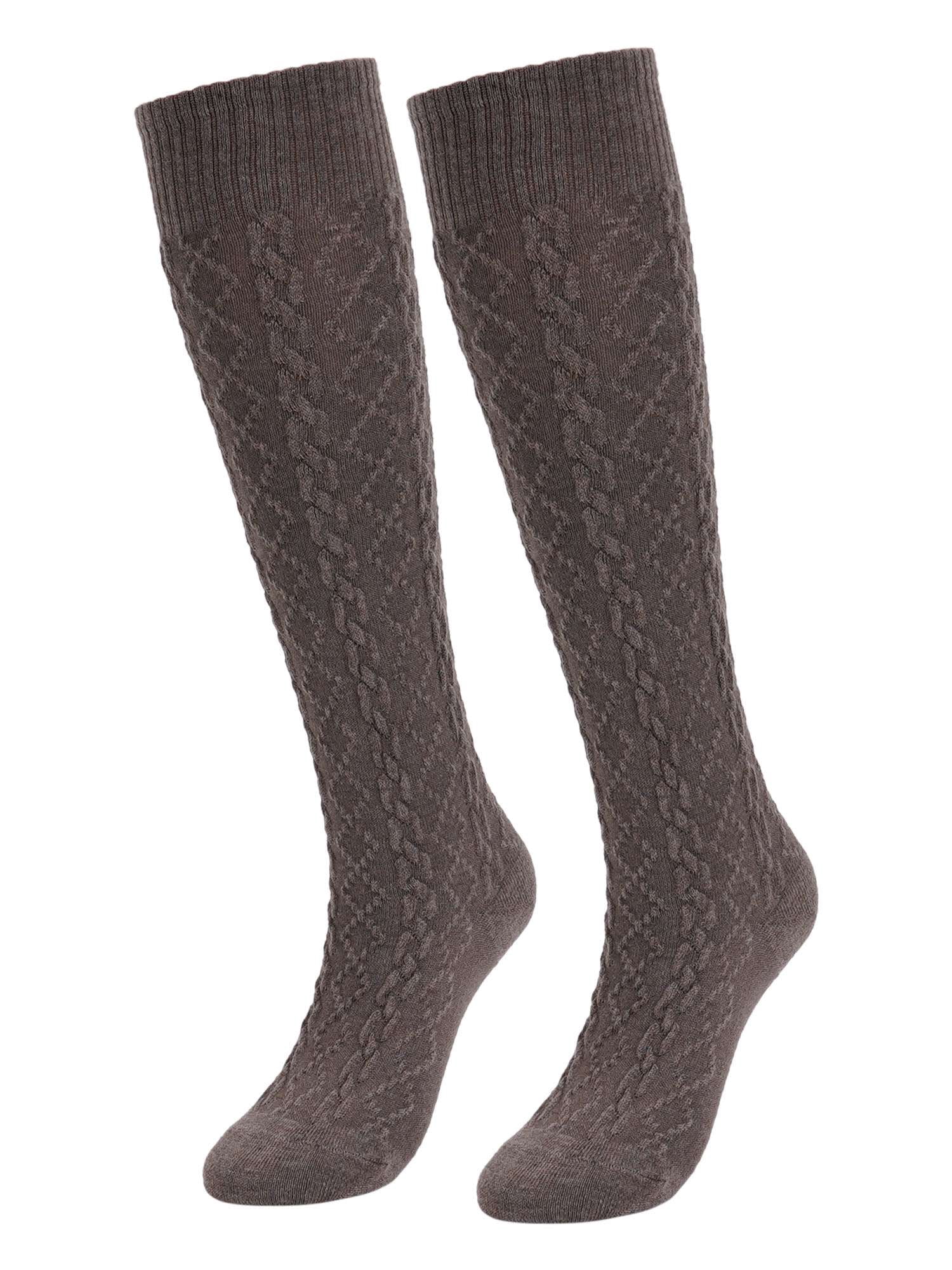 Deago 2 Pairs Women's Knee High Wool Socks Thick Winter Knit Thermal Long Boot Stocking Socks Leg Warmers (Coffee)
