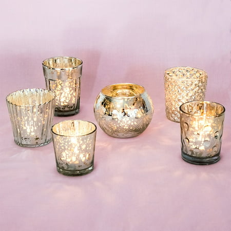 Luna Bazaar Best of Vintage Mercury Glass Candle Holders (Silver, Set of