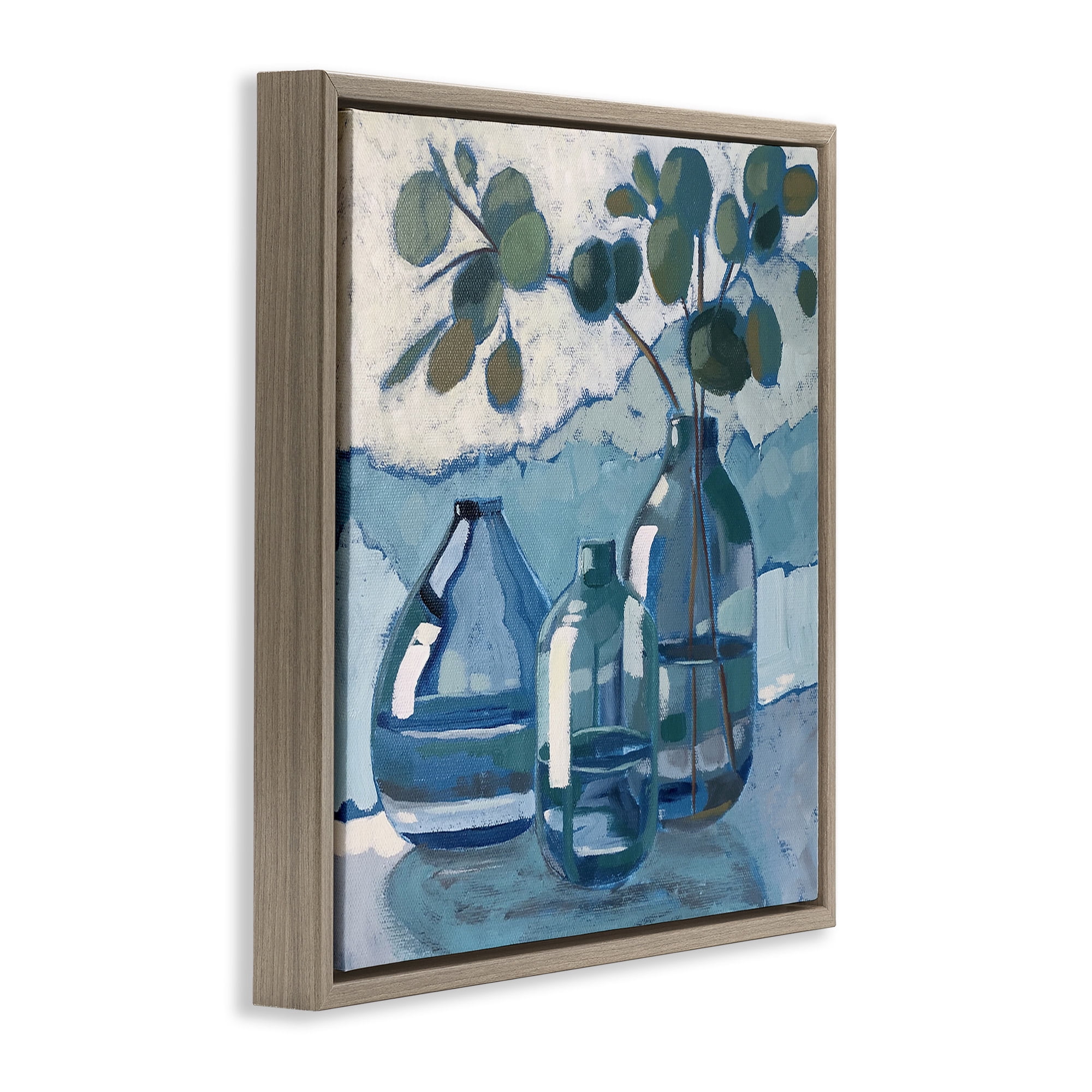 Stupell Industries Soothing Eucalyptus Ikebana Vases Botanical & Floral Painting Brown Floater Framed Canvas Art Print Wall Art, 25 x 25