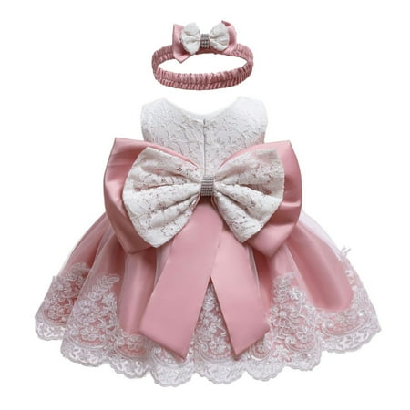 

luethbiezx Newborn Baby Girl Lace Wedding Princess Bowknot Tutu Gown Tutu Dress with Headband