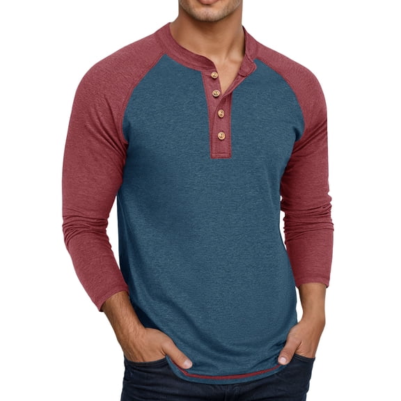 Nafuu Men T Shirts Multicolor Henley Long Sleeve Soft Blend Tee For Casual Wear And Layering Comfort Versatile Home Classic Tees Men