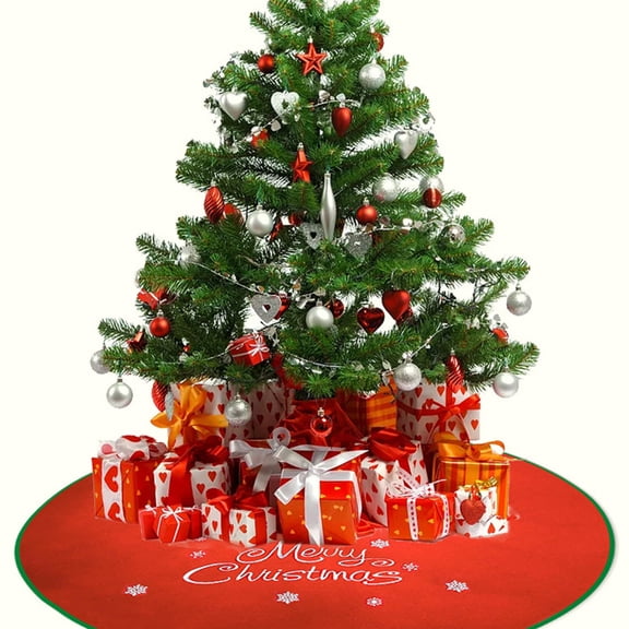 Pretyzoom 1Pc Red Christmas Tree Apron Hand Made Cloth Material Festive Tree Bottom Cover Decor